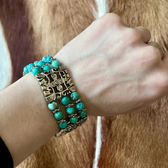 turquoise & silver elasticize bracelet - Picture 3 of 17